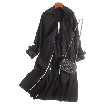 

Fashion Suit Collar Long Trench Coat For Women 2020 New Spring Coat Women A Belt Black Temperament Elegant