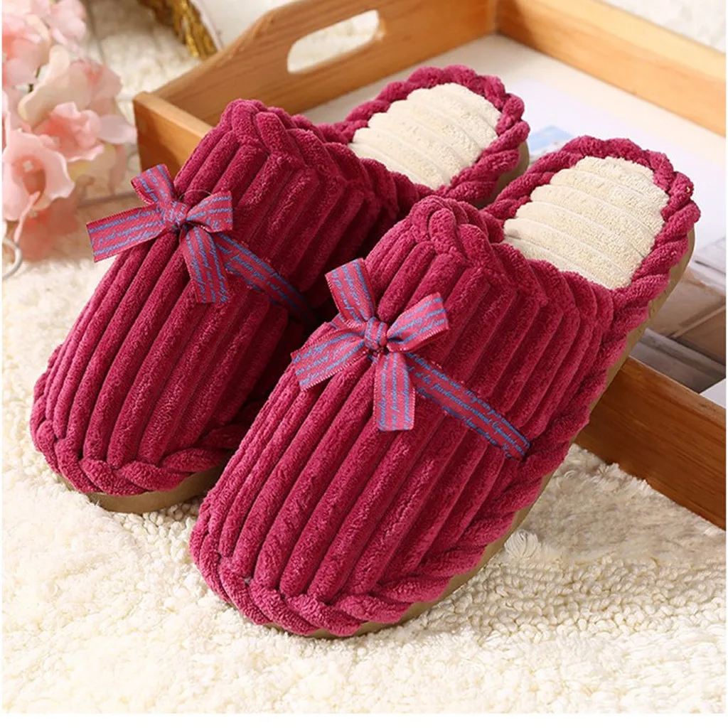 

SAGACE Women's Winter Butterfly Knot Warm Cotton Fabric Simple Comfortable Shoes Non-slip Floor Home Slippers Indoor Shoes Aug6