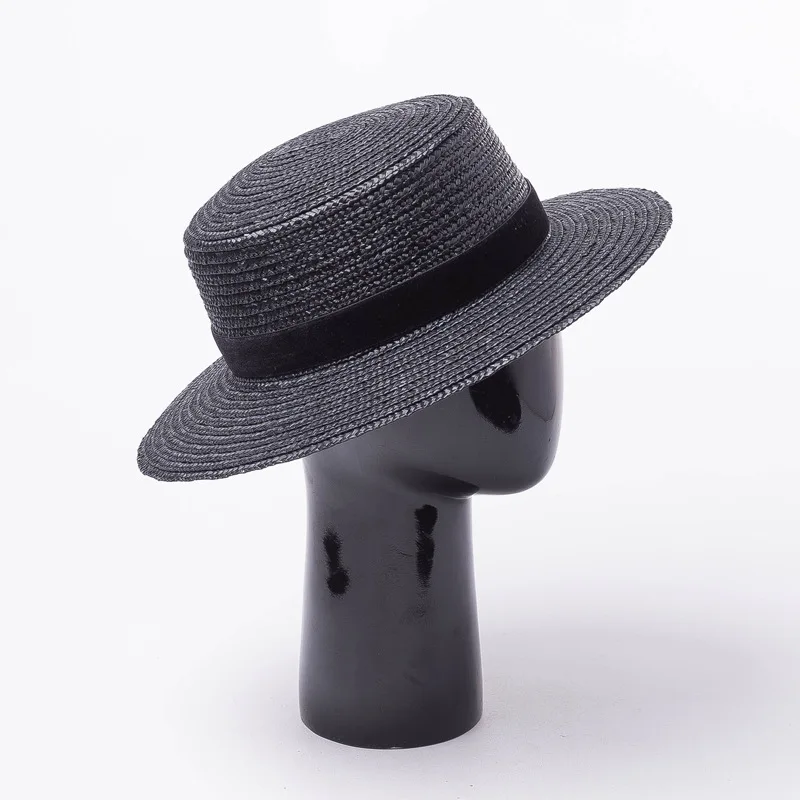 01909-HH7232 однотонные черные соломы ручной работы Шляпа Fedora для мужчин и женщин для отдыха Панама джазовая, шляпа