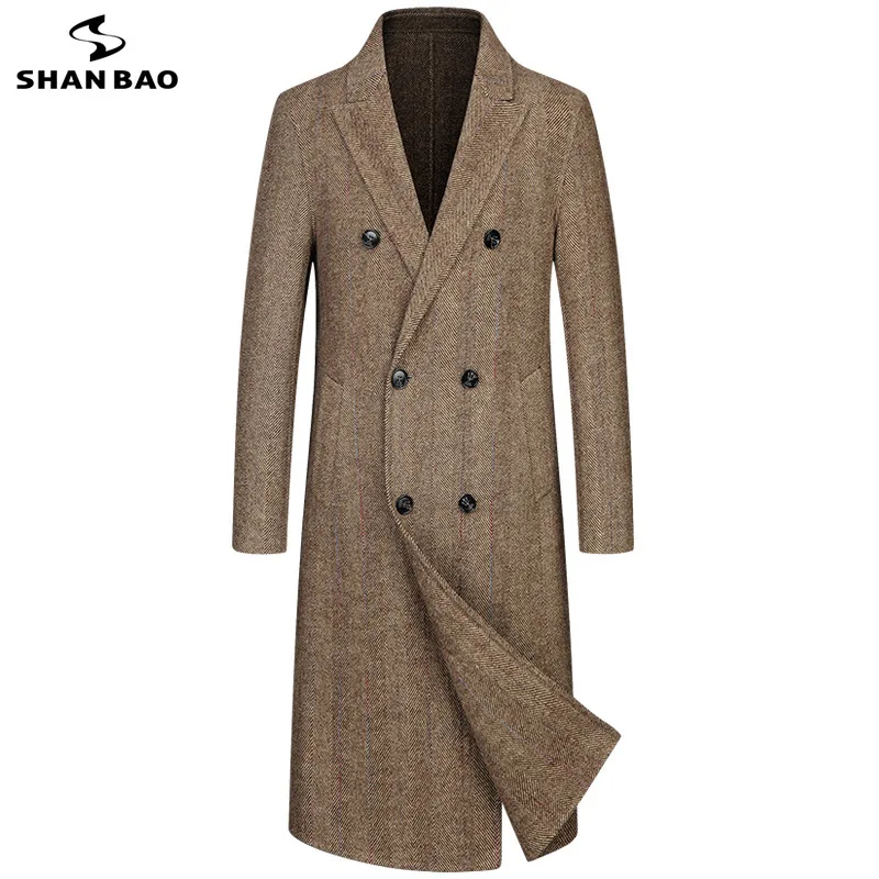 SHANBAO Брендовое шерстяное пальто осень и зима роскошное высокое качество бизнес джентльмен Британский Стиль мужское длинное повседневное пальто