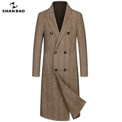 SHANBAO Брендовое шерстяное пальто 2019 осень и зима роскошное высокое качество бизнес джентльмен Британский Стиль мужское длинное