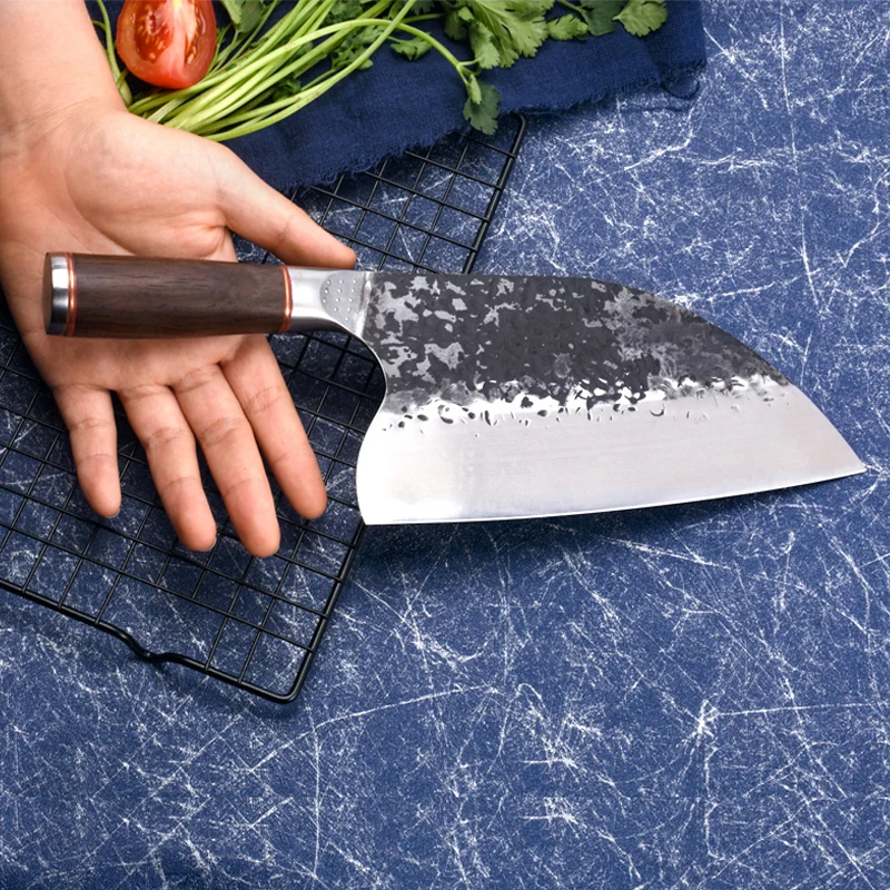 

Ancient Craft Technology Handmade Hammered Pattern Blade Knife Kitchen Stainless Steel Sharp Cooking Knives Chef Special Cutter