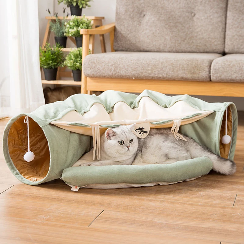 Кровать-туннель для домашних животных, домик для кошек, спальная кровать с шариком, кот, забавный длинный туннель, игрушечный домик для кошек, теплый дом
