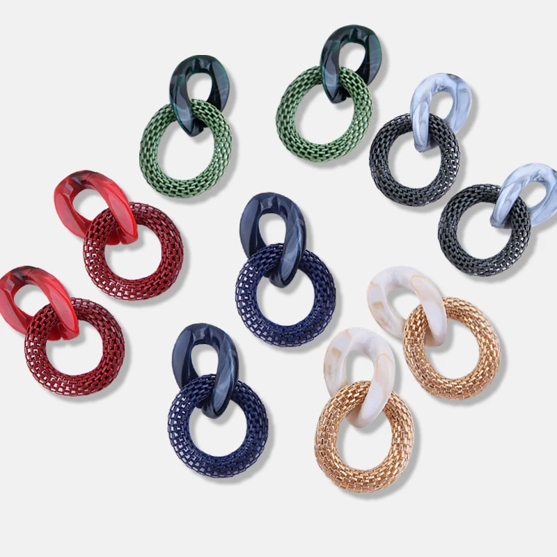 

2019 New Fashion Round Color Earrings Exaggerated Acrylic Earrings Personality Atmosphere Geometric Round Brown Black Earrings