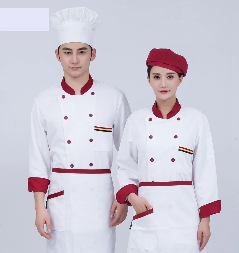 Шеф-повара с длинным рукавом Назад Кухня одежда шеф-повар работает Одежда Для Мужчин's одежда для шеф-поваров униформа для ресторана рубашки Рабочая одежда шеф-повара - Цвет: Красный