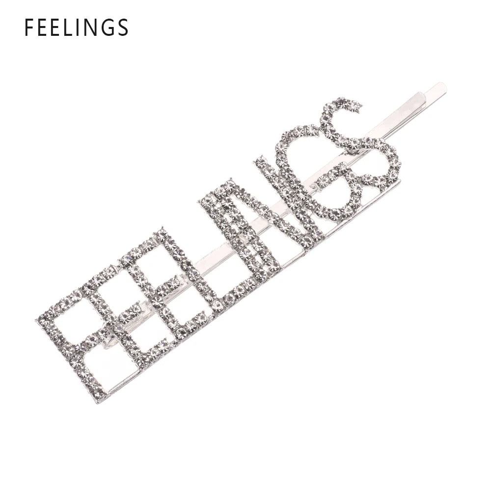 FEELINGS 1 шт. Горячая Мода письмо шпилька уникальные яркие стразы кристаллы заколки для волос слова заколка женские аксессуары для украшений для волос - Цвет: FEELINGS