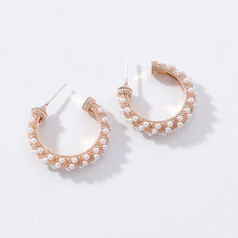 

MOONROCY Imitation Pearl Earrings Rose Gold Color Round for Women Girls Gift Dropshipping Simple Party Jewelry Wholesale