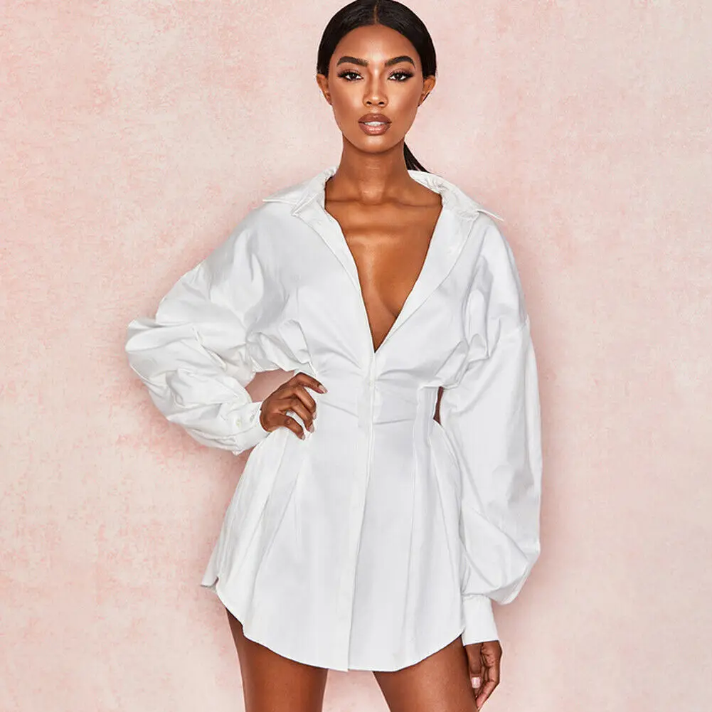 Hirigin Women Deep V Clubwear Long Sleeve Autumn T Shirt Tops Party Mini Dress S-XL