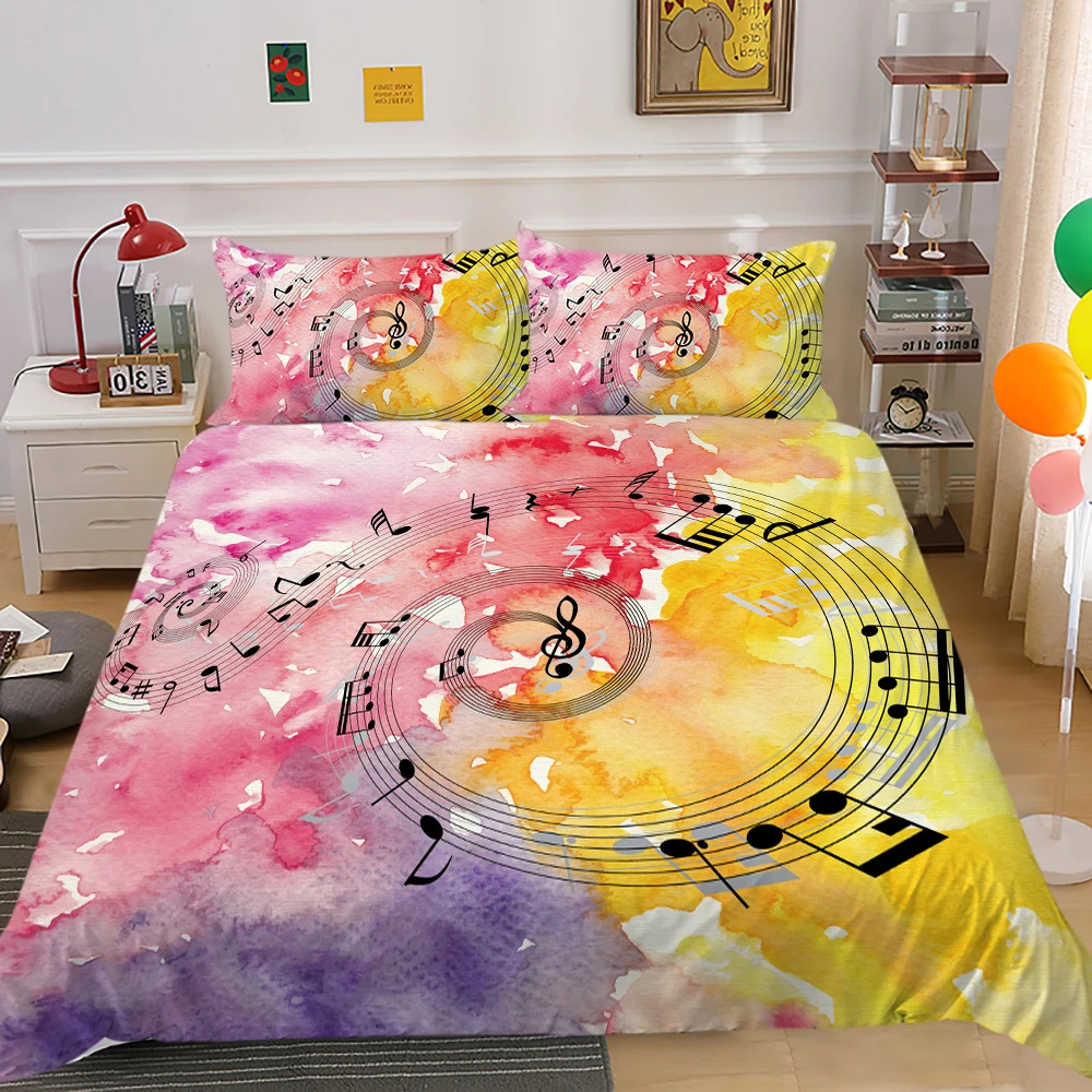 

3D Bedding Set Music Series Design Queen Size Duvet Cover Fashionable Creative Bed Sets King Soft Breathable Room Decor