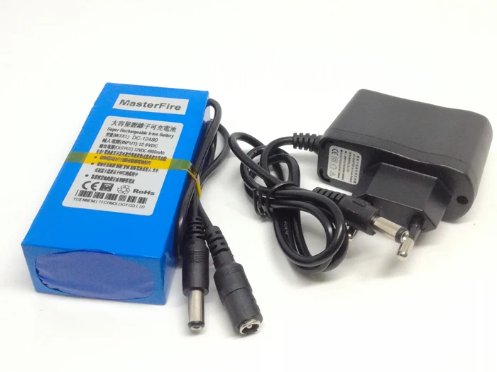 20 компл./лот MasterFire DC 12V 4800 мА · ч, литий-ионный, Батарея Перезаряжаемые батарейный блок с DC-12480 Мощность Зарядное устройство для видеонаблюдения Камера