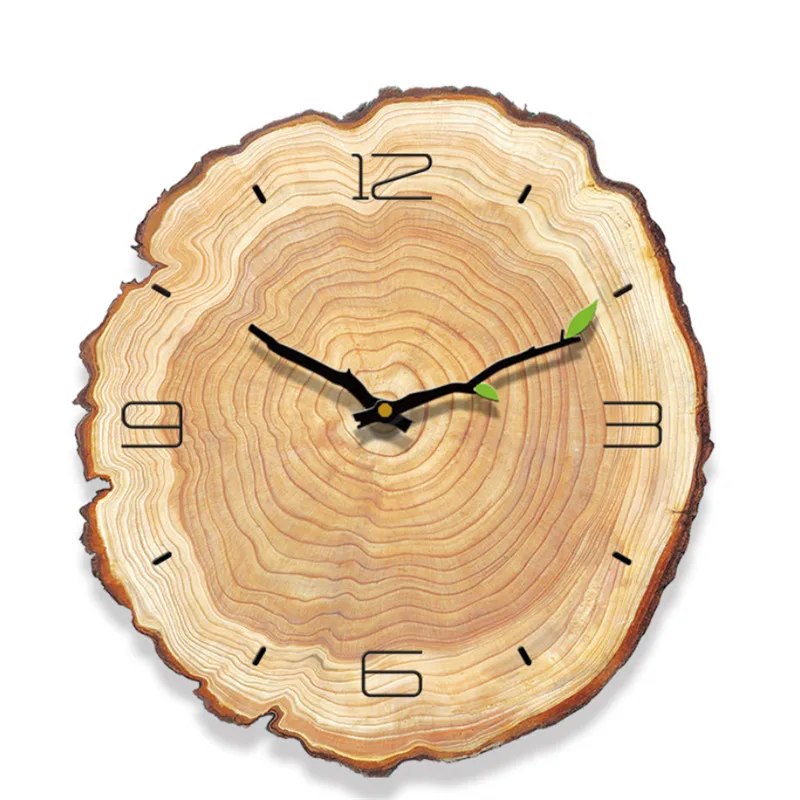 Vintage Wooden Clock Cafe Office Home Kitchen Wall Decor Silent Clock Large Wood Grain Clock Gift Annual Ring Quartz Wall Clock - Color: B