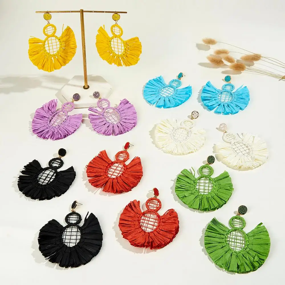 

Rinhoo Creative Hand-woven Colorful Raffia Earrings Female Boho Geometry Circle Earrings 2019 European & American Style Brincos