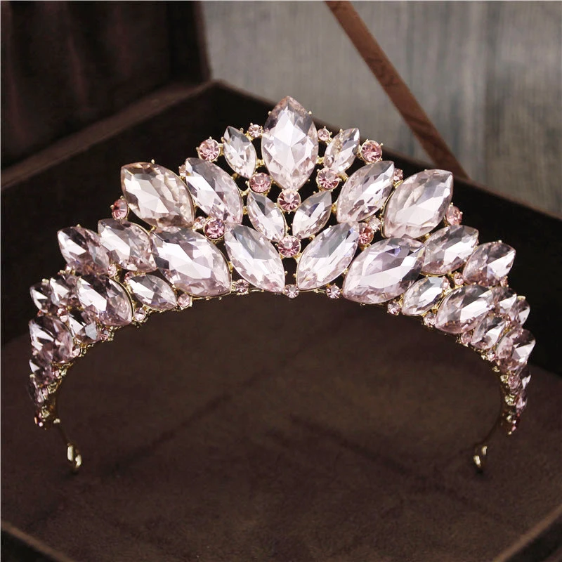 Роскошный головной убор принцессы, свадебная тиара, корона с красными кристаллами, ободки, вечерние аксессуары для выпускного, свадебные украшения для волос - Окраска металла: Gold Pink