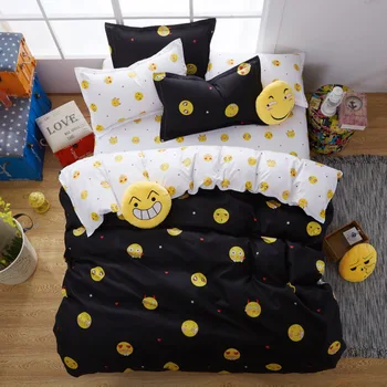 

Smile Expression Bedding Set Kids Cartoon Duvet Cover Pillowcases Black Color Bedlinen Twin Queen King Size Bed Sets