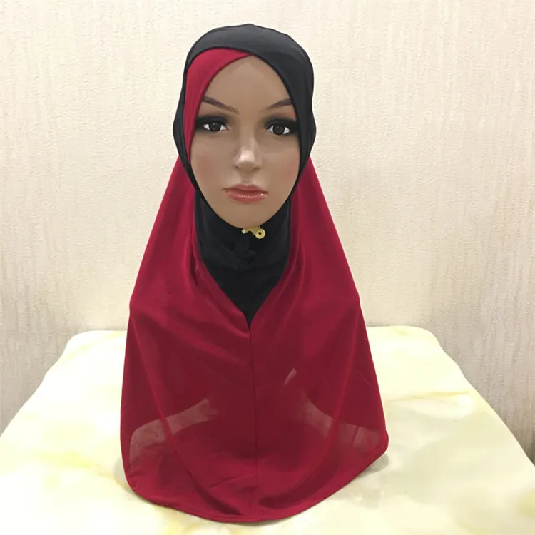 Красный Арабские женщины хиджаб пэчворк Amira два цвета крест головные уборы для мусульманских леди на открытом воздухе - Цвет: Красный