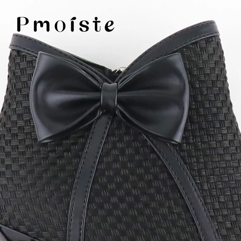 Women Ankle Boots 2021 New Fashion Woven Bow Ladies Shoes Thin High Heels Female Spring Autumn Zipper Blue Black Gray