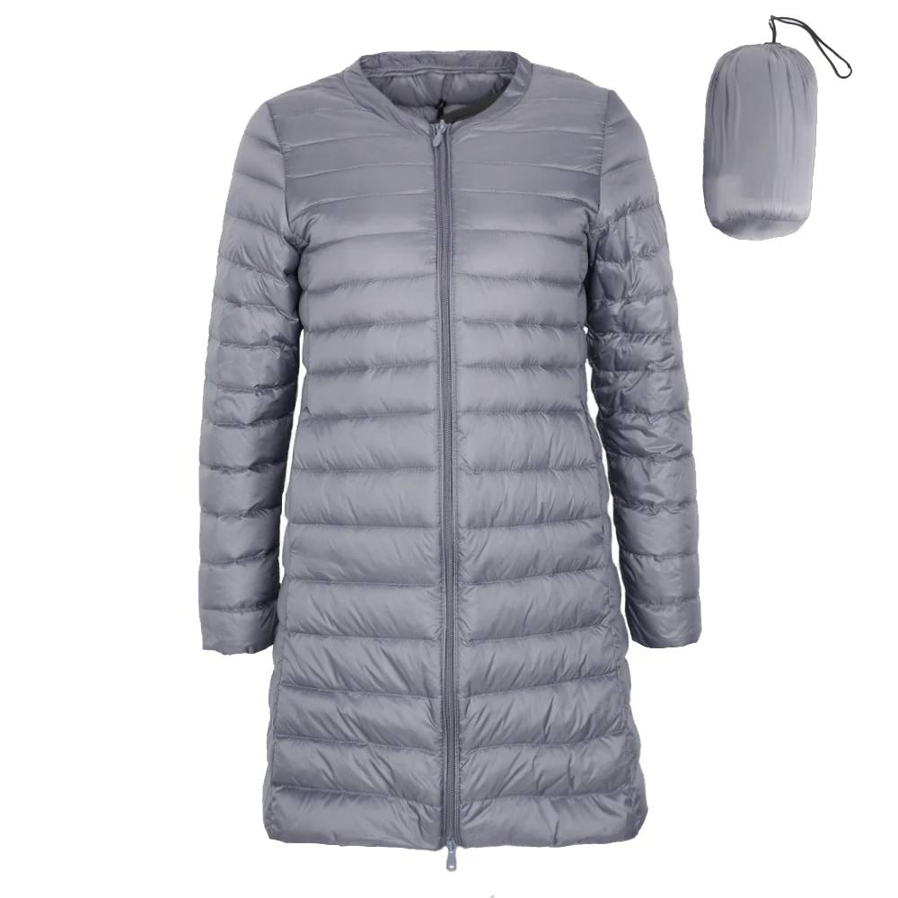 

New Autumn Collarless Woman Ultra Light Duck Down Coat Zipper Long Liner Portable Jackets