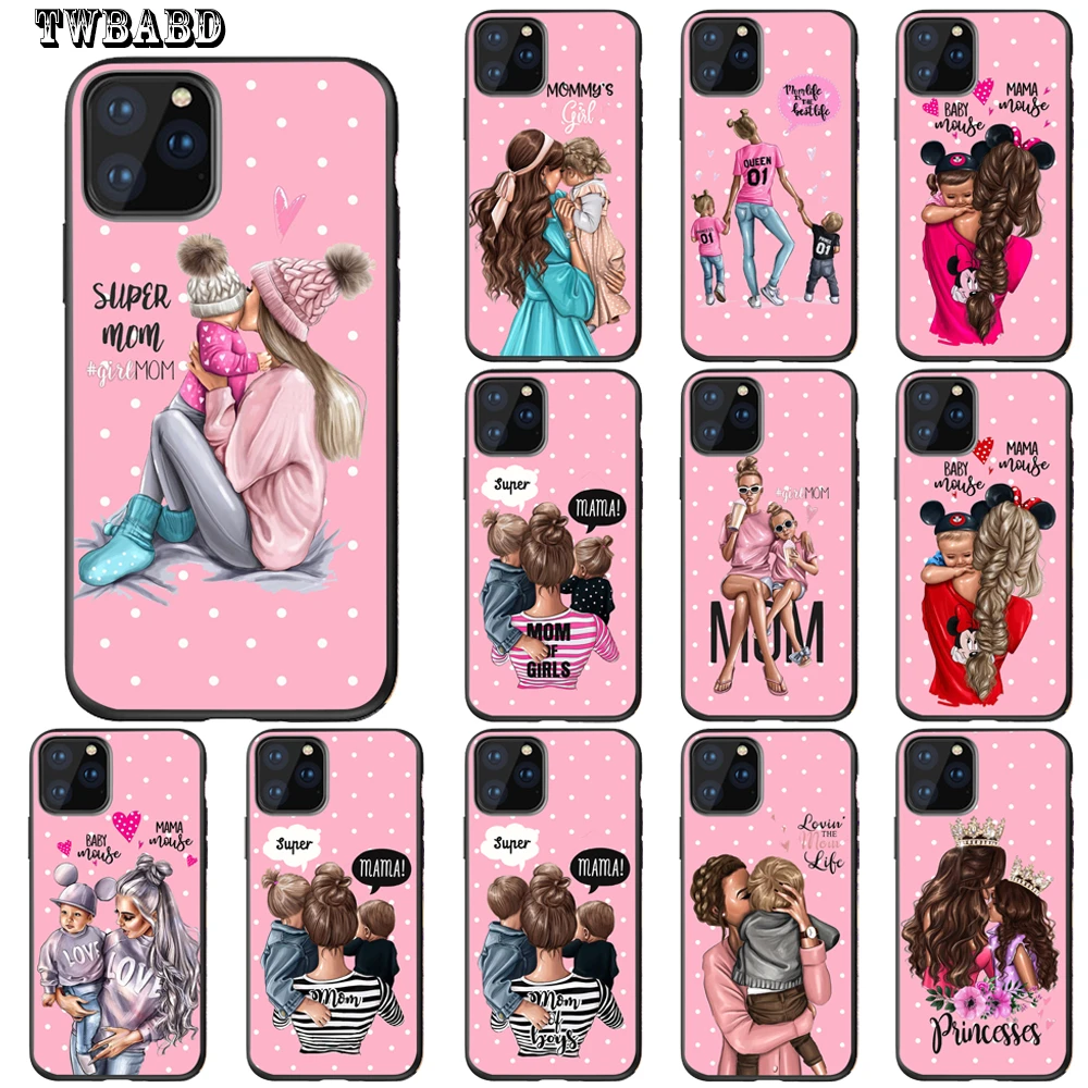 Super Mom Mama Baby Girl Boy Case For Fundas iphone 11 Family Coque for Iphone 8 11 Pro Max 8 7 X XS Max XR 6 7 8 Plus 5S SE