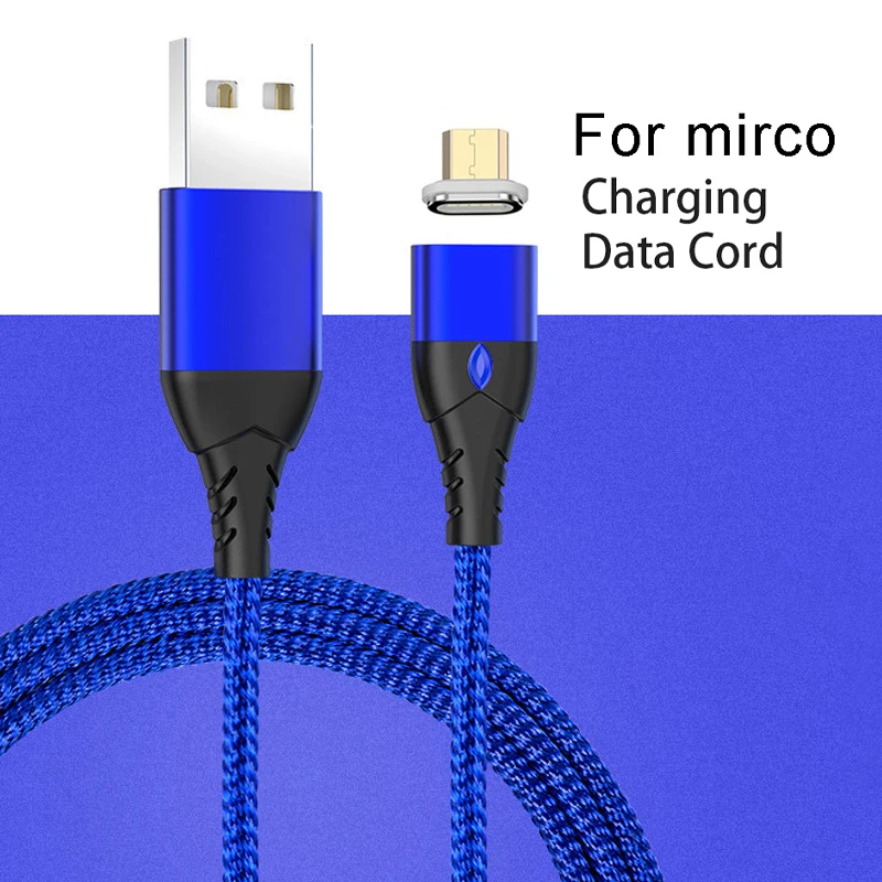 Магнитный кабель Micro usb type C для iPhone Xiaomi huawei кабель освещения 3A провод для быстрого заряда Магнитный шнур для зарядки телефона - Цвет: mirco Blue  1m