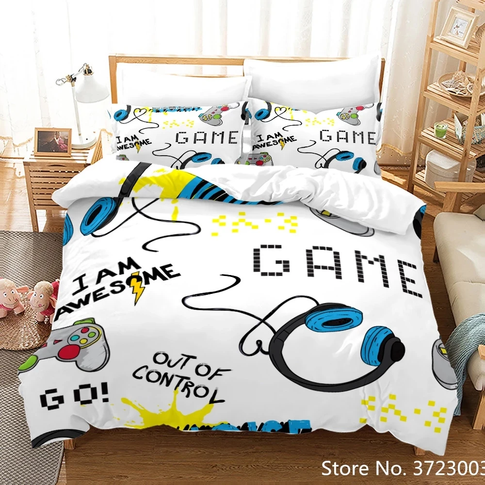 3D Video Game Theme Duvet Cover,3 Piece Bed Set for Kids Teens Boys Girls Bedroom Decor Birthday Gift 1duvet Cover +2 Pillowcases Bedding Full Set 