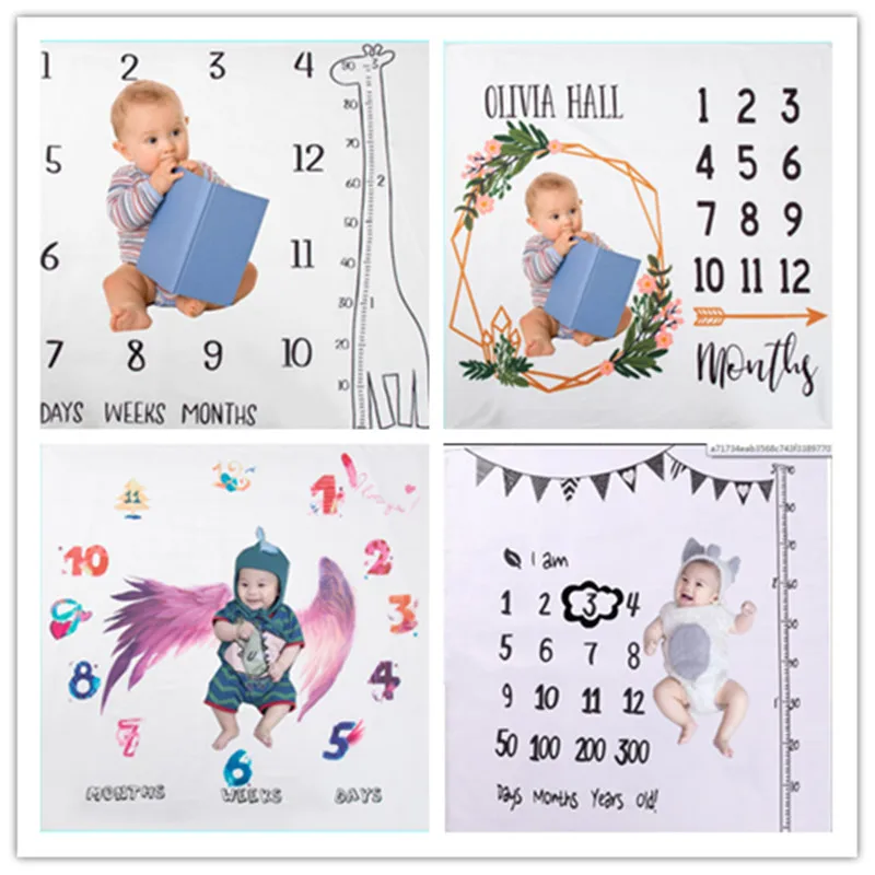 

Baby Monthly Record Growth Milestone Blanket Cute Animal Pattern Photography Props Photo Creative Background Cloth Infant Gifts