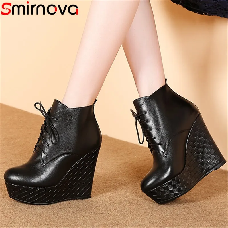 

Smirnova 2020 autumn boots new arrival black female ankle boots sexy super high heels shoes high quality genuine leather boots