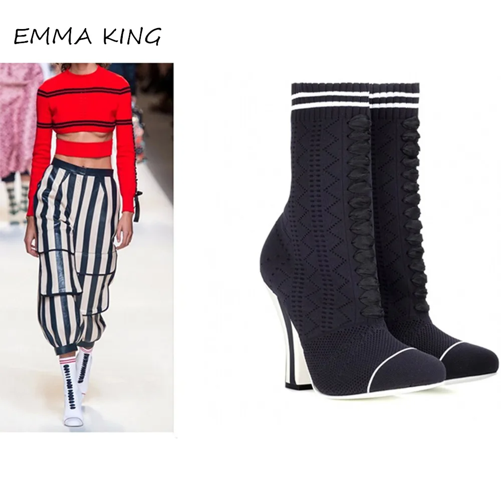 Emma king/модные пикантные вязаные ботильоны для женщин; зимняя обувь с круглым носком на шнуровке и высоком каблуке Emma king/модные пикантные вязаные ботильоны для женщин; зимняя обувь с круглым носком на шнуровке и высоком каблуке