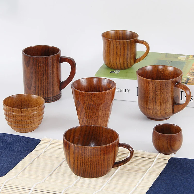 Japanese Style Wooden Cup Creative Jujube Wood Insulation Tea Coffee Drinking &amp Saucer Sets |