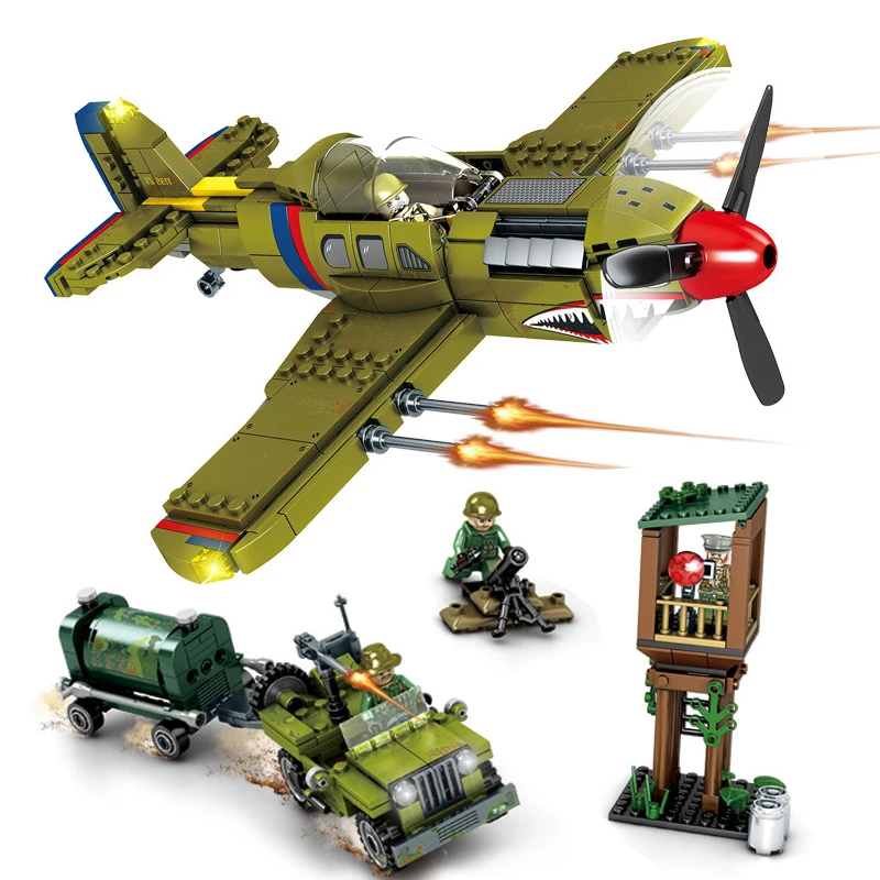 649pcs Airplane WW2 US Army P 40 Fighter Pearl Harbor Building Block For Children Legoed Military 1