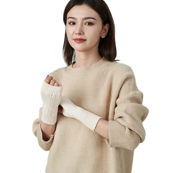 부드러운 양모 두꺼운 니트 미트 노출 손가락 엄지 구멍 여성 케이블 무심 장갑, 가을 여성 손가락 없는 장갑, 손목 장갑