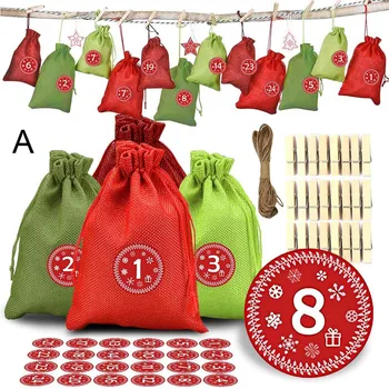 

Newly Advent Calendar Set 24 Filling Fabric Gift Bags with Number Labels for DIY Christmas Decor BN99