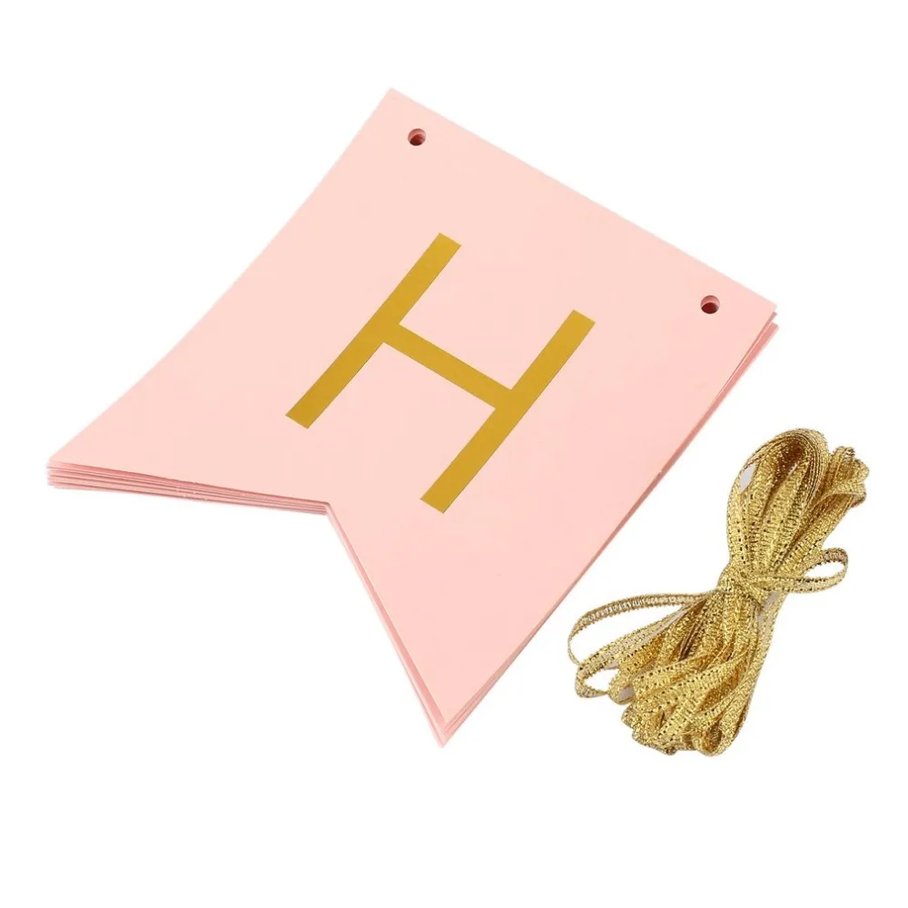 2 m Party Banner Paper Pink Happy Birthday Wedding Hanging Bunting Decoration Accessory