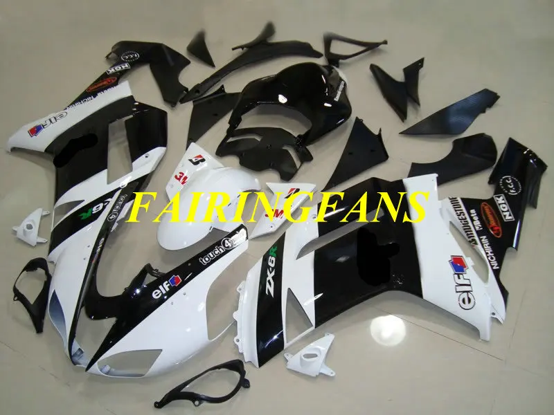 Мотоциклетный вставной обтекатель тюнинг-пакет для KAWASAKI Ninja ZX6R 636 07 08 ZX 6R 2007 2008 ABS черно белые Обтекатели Кузов+ подарки KN06