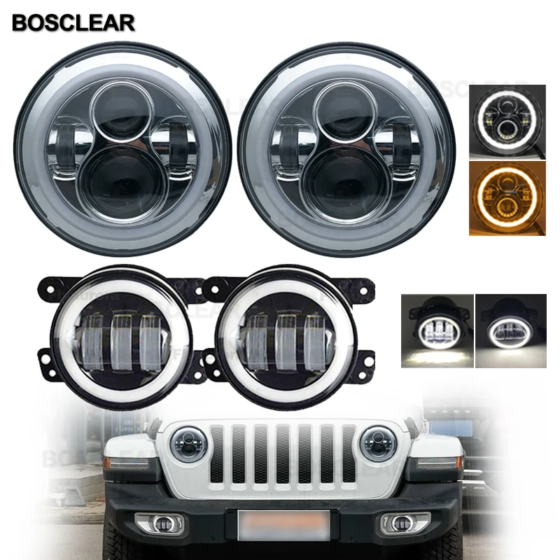 7inch LED Headlights Headlamp +foglight For rubicon Jeep Wrangler tj