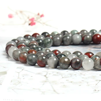 

Natural Bloodstone 4-12mm round Gemstone beads for 925 sterling silver Jewelry Making Necklace Bracelet 15inch ICNWAY