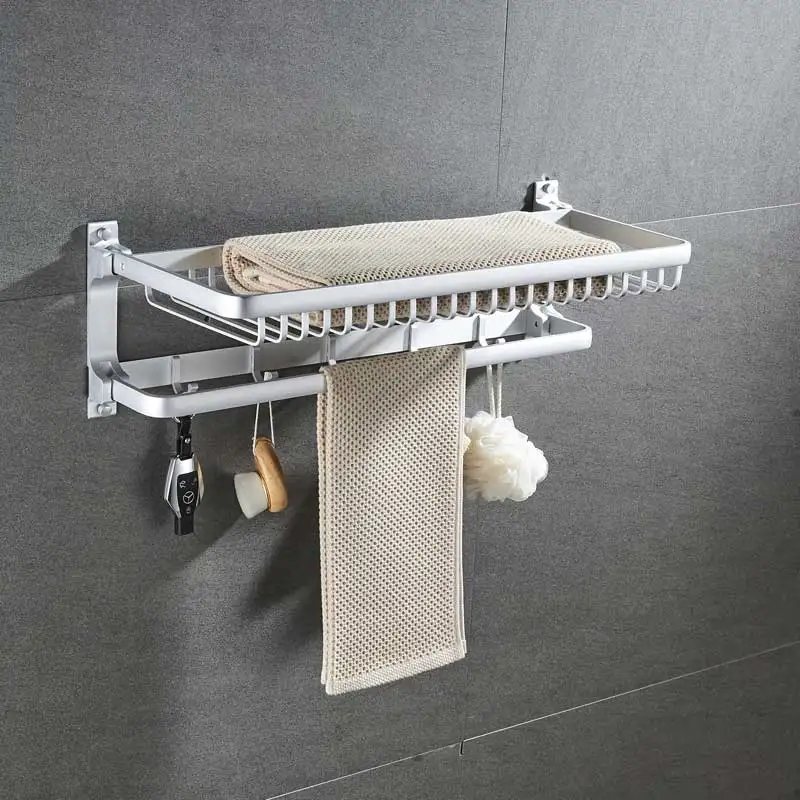 

Punch-free Frame Space Aluminum Net Basket Towel Rack Wall To Accept Folding Luxury Hanging Rack Wall Shelf Bathroom Shelves