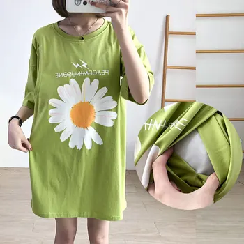 

Fashion Korean-style Versatile T-shirt Summer Wear Lactation Garment Maternity Clothes Plus-sized Tops Fashion Mom Mid-length Ou