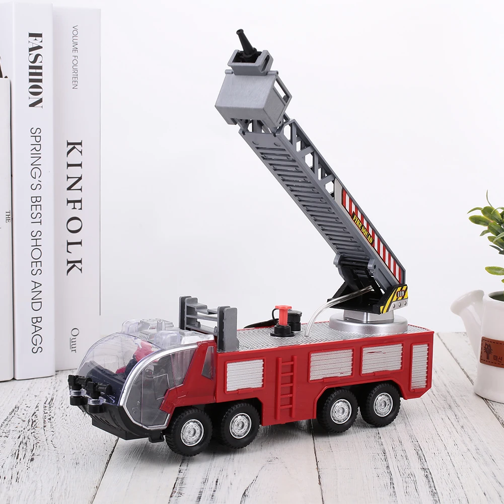 Ephex Interesting Plastic Boy Fire Truck Fun Alarm Sound Model Fire Truck Model Cool Water Pump Spray Decroration Educational