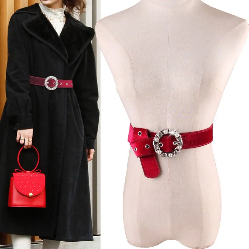 Женский ремень с жемчужинами осенне зимний тактический круглой пряжкой и