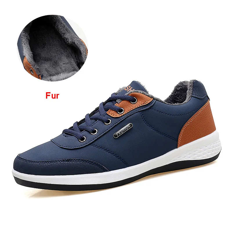 03 Dark Blue Fur Зимние брендовые высокое качество из искусственной кожи Для мужчин на плоской подошве Для мужчин ручной работы модная удобная дышащая прогулочная обувь; супер светильник обувь, размер 38-45 - Цвет: 03 Dark Blue Fur