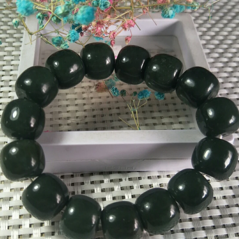 

Natural Hetian Jade 14/16mm Old Type Bead Jade Bracelet Jewelry Lucky Exorcise Evil Spirits Amulet Fine Jade Jewelry Bracelet