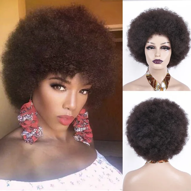 Synthetic Afro Wig Short Fluffy Hair Wigs for Black Women Kinky Curly Hair for Party Dance Cosplay Wigs with Bangs 2-4