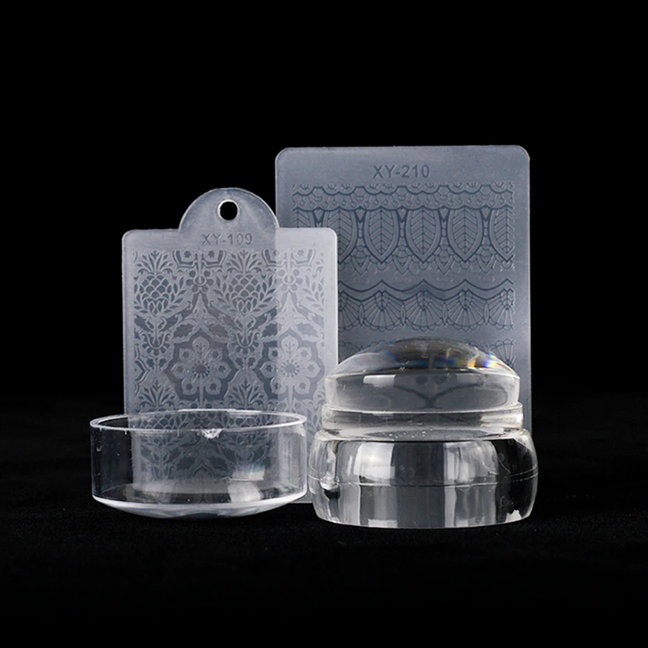 STZ 3 шт прозрачные силиконовые шаблоны для дизайна ногтей штамп для ногтей штамповочная пластина скребок с крышкой Полировальный Инструмент для печати Аксессуары#621