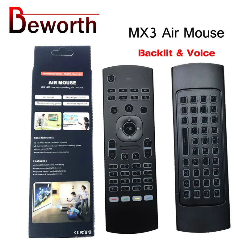 MX3 воздушная мышь с подсветкой 2 4G RF Беспроводная мини клавиатура IR Learning Smart Voice Remote