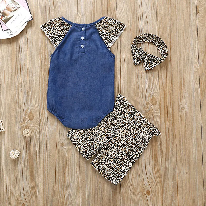 

Leopard Baby Girl Clothes Set Fashion Baby Girl Outfit Set Cotton Short Sleeve+Tops+Shorts+Scarf Toddler Girls Clothing