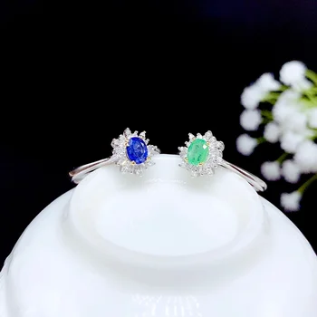 

shilovem 925 silver sterling real Natural sapphire ruby Rings fine Jewelry party open wedding new gift 4*5mm bj0405668agl