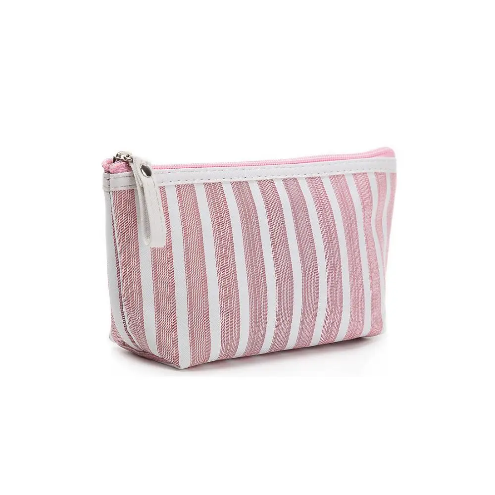 Недорогая дорожная холщовая женская косметичка в полоску органайзер для