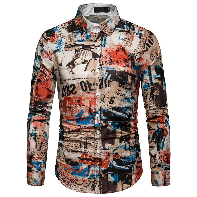 

Men's Long Sleeve Shirt Printed Long Sleeve Shirt Men Mens Dress Shirts Streetwear DressShirtsMenShirts for Men Camisa Masculina