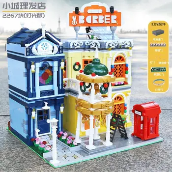 

MOC Streetview The Barber Shop With Led Light City Street Model Building Blocks Compatible With lepining Assembly Bricks Toys