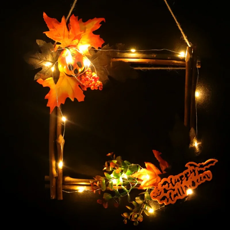 

Artificial Halloween Wreath Front Door Hanging Garland Holiday Home Decorations With/Without LED Light String